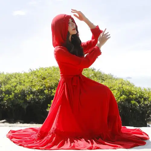 海边三亚旅游沙漠度假红裙子大码西北草原拍照茶卡盐湖红色连衣裙