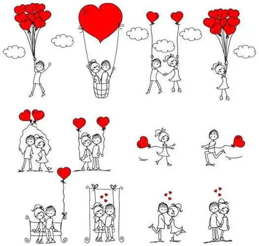 一男一女手牵手简笔画体现不同建筑风格的柱廊门窗