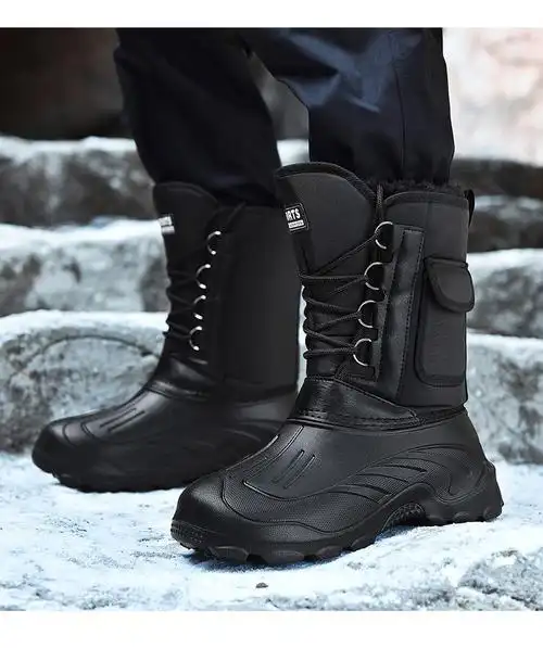 高帮雪地棉男鞋靴男冬季保暖加绒长筒东北加厚鞋户外防水防滑男士军靴