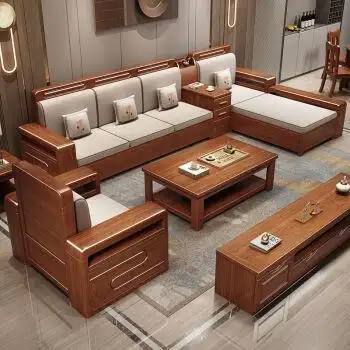 宾夕小镇实木沙发客厅胡桃木中式现代简约小户型沙发组合客厅冬夏两用