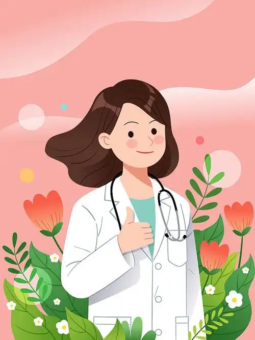 女医生在花丛中竖起大拇指图片下载