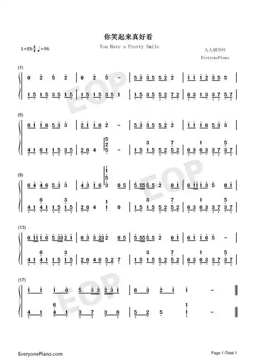你笑起来真好看-像春天的花一样-抖音神曲双手简谱预览1-钢琴谱文件