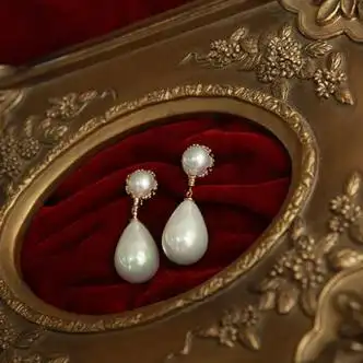 小米星vintage费雯丽超大古董双珍珠耳环925银贝珠水滴耳坠耳夹手作