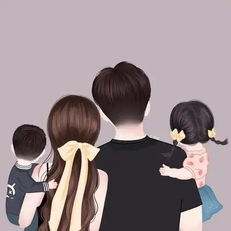 手绘一家四口一家三口背影头像可自取