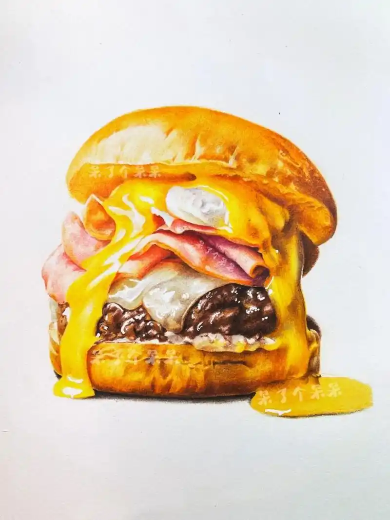 彩铅|流心汉堡(步骤图) 这应该妥妥的热量炸弹吧一口爆浆 每次录视频