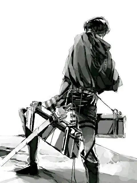 黑白 单色 进击的巨人 利威尔 兵长 动漫 动画 漫画 插画