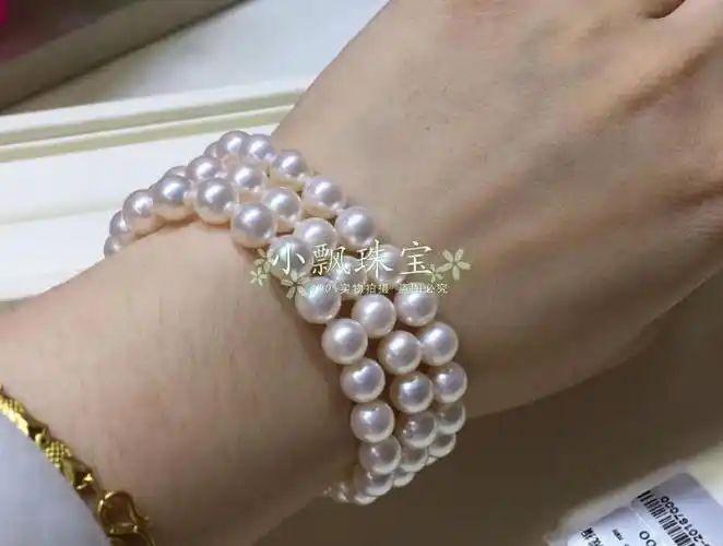 珍珠手链三排akoya银玫瑰玫瑰花天然手饰