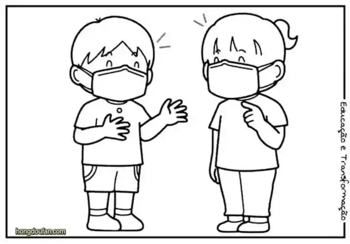 保持安全距离交谈戴口罩简笔画大全