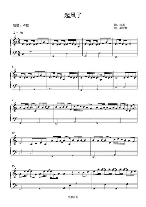 钢琴谱:起风了(简易版)