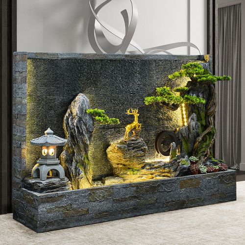 佰彩集假山流水喷泉鱼池办公别墅花园造景装饰水景水幕墙流水摆件