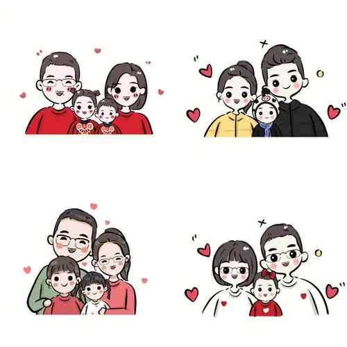幸福的一家三口一家四口全家福手绘头像