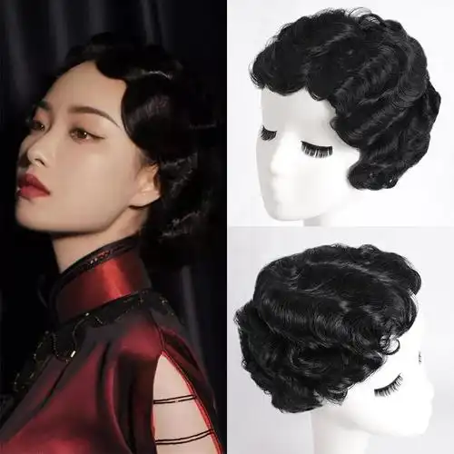 整顶假发复古波浪短卷发怀旧民国旧上海风情旗袍假发头套歌姬周媚