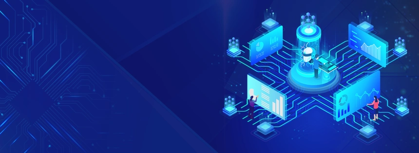 科技背景电路图卡通人物科技元素ppt课件