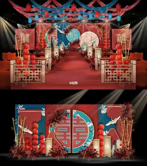 l450红金色新中式婚礼设计效果图源文件