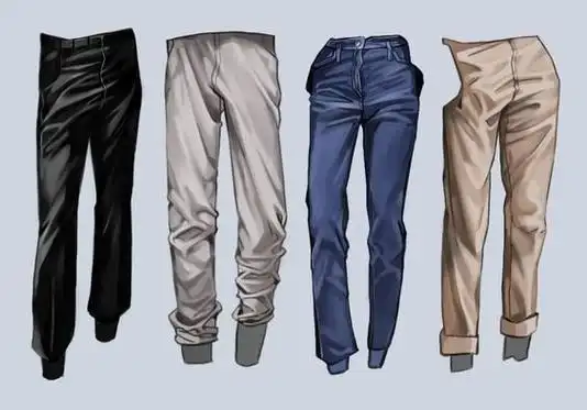 一组裤子绘画参考素材在动漫绘画中,裤子的绘画也是非常重要的.