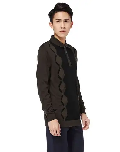 1828collection男装移动端专场深啡绿/黑色休闲商务翻领长袖针织衫ms