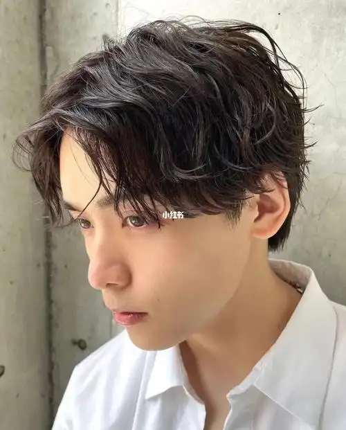 男生中分日系纹理卷发发型分享#男生发型#男生烫发#男生中分发型#男生