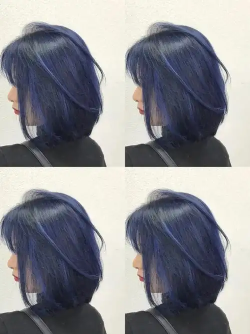 2022必火染发蓝黑色搭配雾霾蓝挑染
