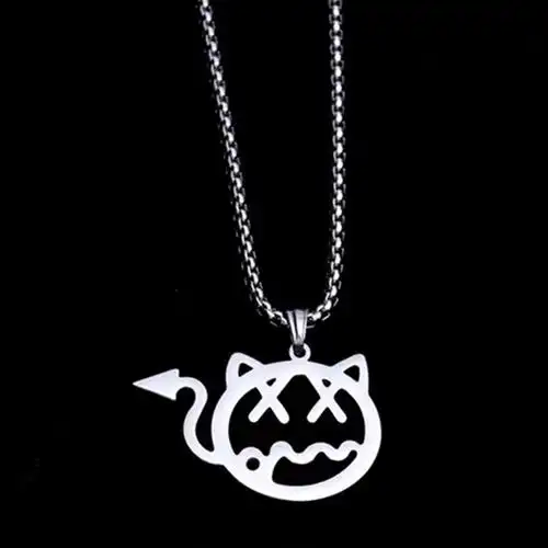 明星小鬼王琳凯款小恶魔猫咪项链潮人网红钛钢项链