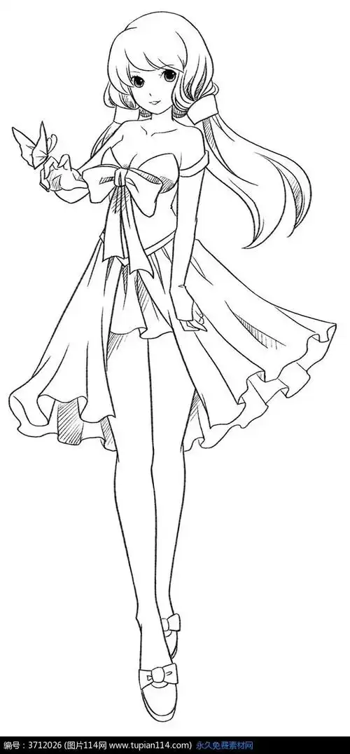 跳舞的女孩线描,这幅画并不是很难画,是动漫中的简笔画.