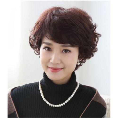 假发妈妈款短卷发时尚女士假发短发蓬松自然真人发丝中老年假发套