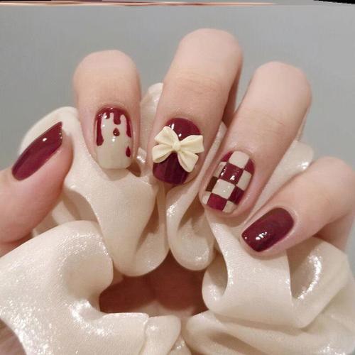 莫肖尔山茶花美甲贴片2024小孩假指甲儿童穿戴甲短款学生显白可拆卸甲