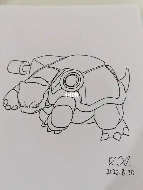 画了一只水箭龟,怎么炮口对着我呀……#线稿  #绘画临摹  #零基础学