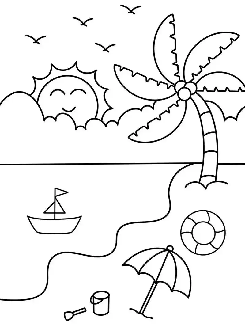 夏日海滩 夏天主题创意画 儿童画 风景画 #创意美术儿童画# #儿童简笔