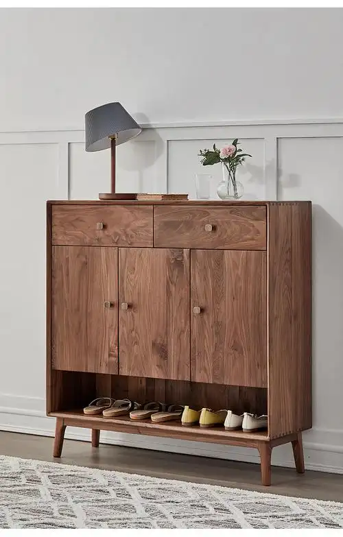 木鞋柜 北美黑胡桃木客厅换鞋柜 全黑胡桃实木鞋柜(120*38*120cm)