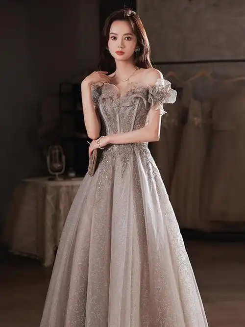 晚礼服裙女一字肩伴娘服洋气简约小众主持人毕业仙气长款春夏新款