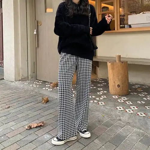 格子萝卜裤复古