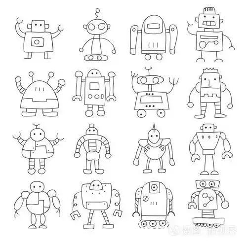 图标细线机器人可爱涂鸦手绘制的矢量集艺术点检