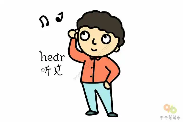宝宝英文认知听音乐的小男孩简笔画