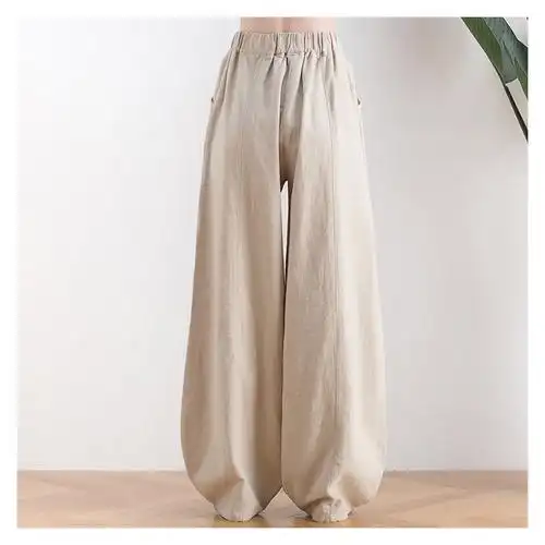 suntek苎麻坠感灯笼裤女春夏民族风休闲裤宽松大码复古棉麻阔腿哈伦裤