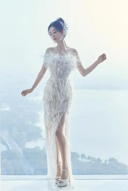 羽毛珠片抹胸礼服 孔雀羽毛珠宝耳环……|礼服|杨紫|抹胸_新浪新闻