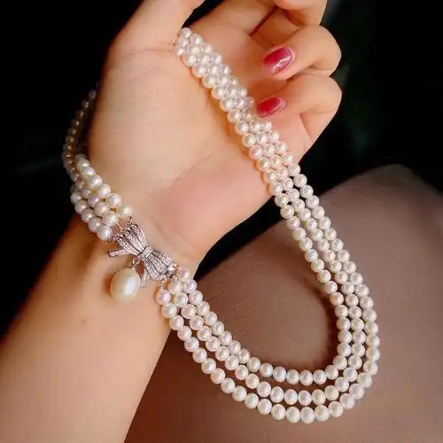 珍珠毛衣链长款淡水小珍珠渐变14k包金ot扣螺纹珍珠多层项链批发-报价