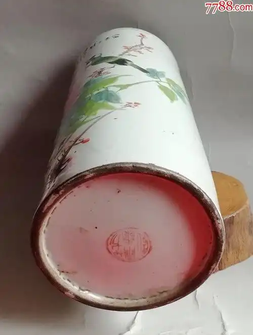 【至乙堂】清末民国汪芳林大底花鸟手绘帽筒mt1022