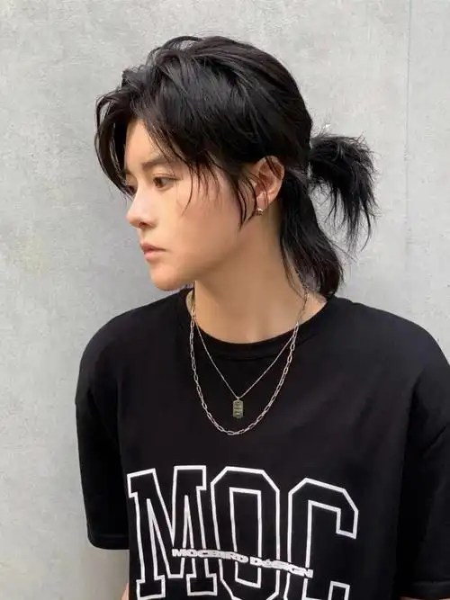 狼尾假发网红鲻鱼头中性长发男假发日系帅气武士头夏季透气军训发型狼