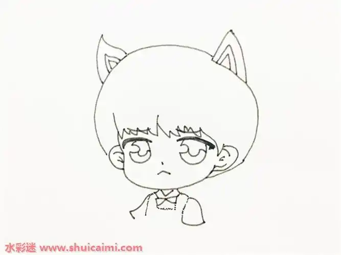 1,首先要画出易烊千玺的头发轮廓,顺着轮廓往下画出他的脸部线条与