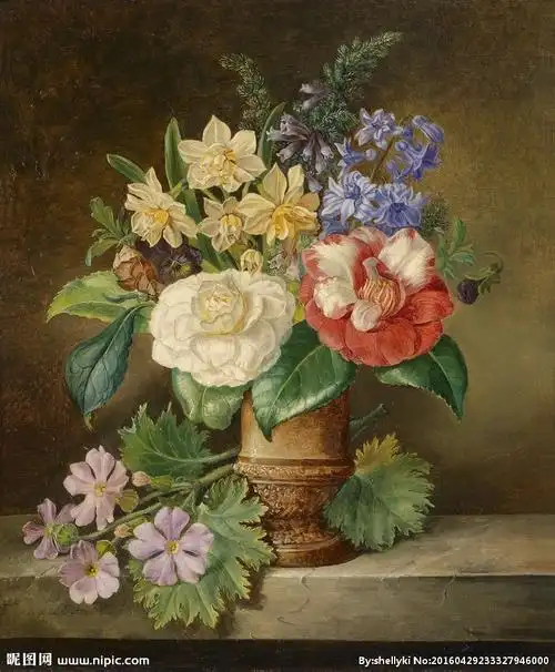 欧洲花瓶花卉油画图片
