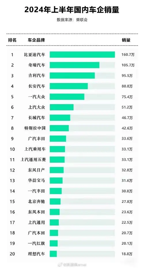 08我想很多人应该跟我一样,从2024年上半年汽车销量排行榜就能看