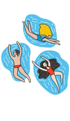 手绘插画夏天游泳女人男人蓝色03