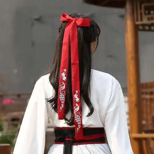 新款汉元素汉服古装古风孔雀刺绣头饰发带