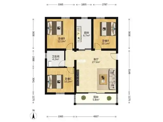 岛内地铁口正规三房方正好户型仅售400