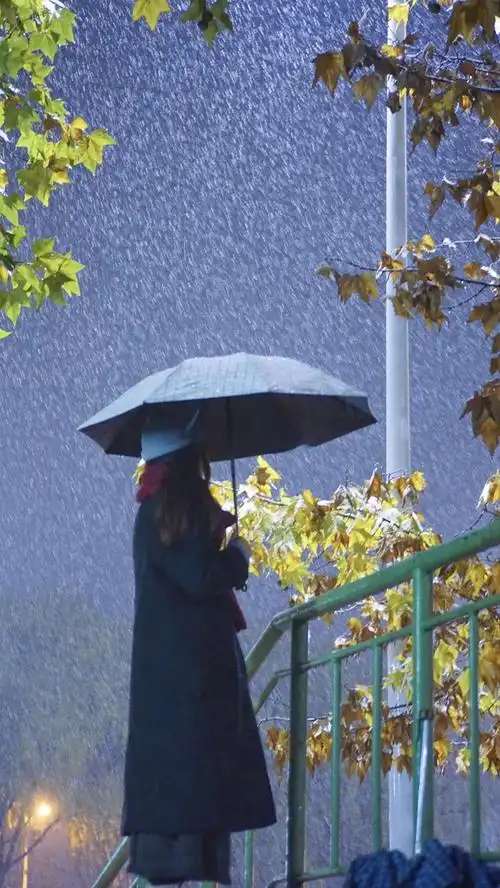 雨中女生孤独背影