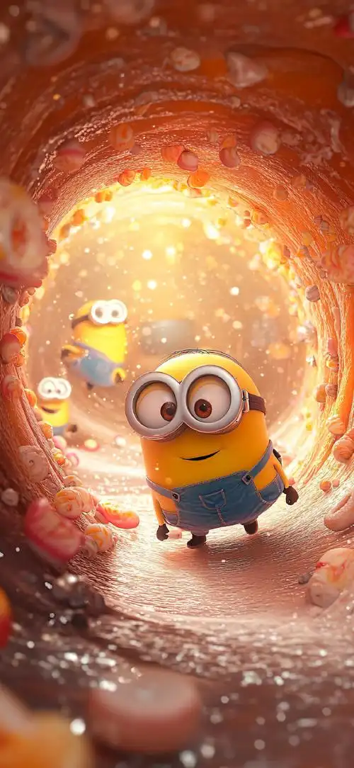 可爱隧道小黄人壁纸  岩洞小黄人#手机壁纸