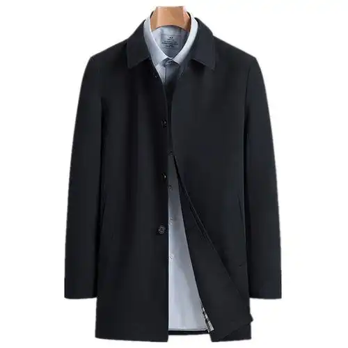 中年男士外套恒源祥春秋季纯棉风衣中长款商务休闲爸爸装新款大码