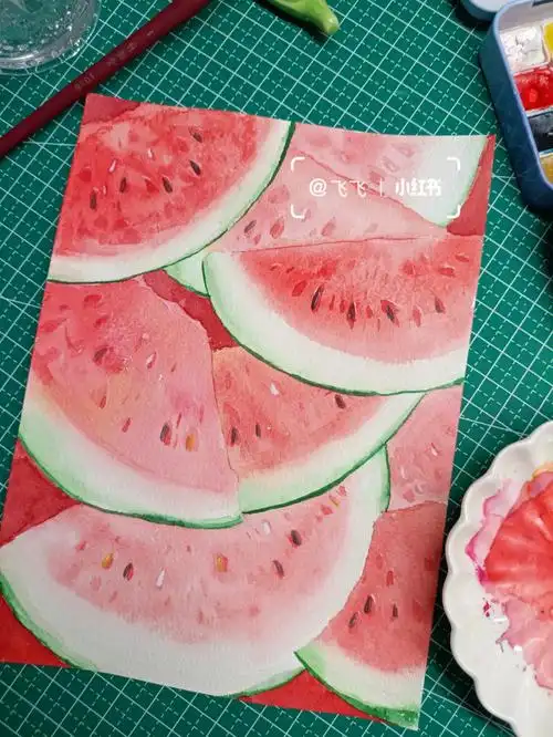 西瓜水彩画湿画法练习