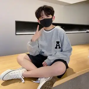 男童上衣春秋新款童装儿童卫衣字母毛圈宽松潮洋气大童帅气小学生