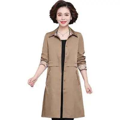 老年妈妈春装外套2021新款阔太太洋气上衣中老年女春秋风衣中长款